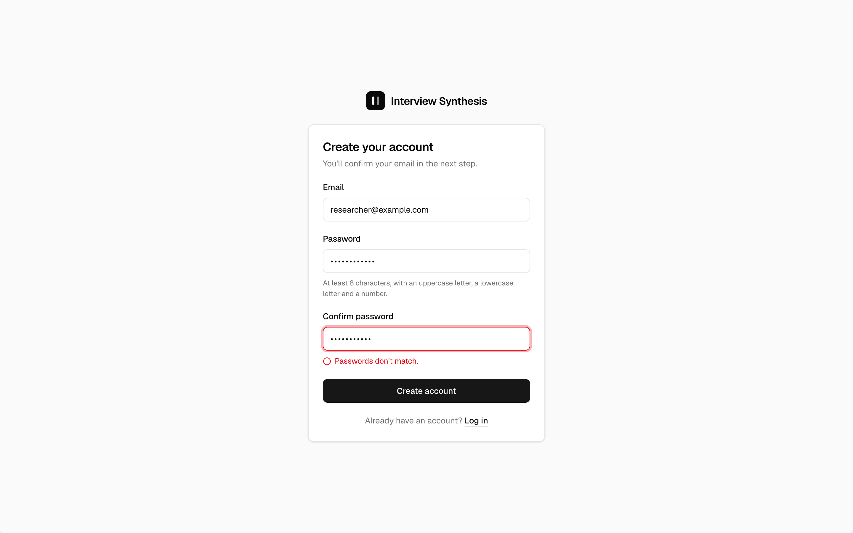 Claude Design: sign up screen, frame 02a