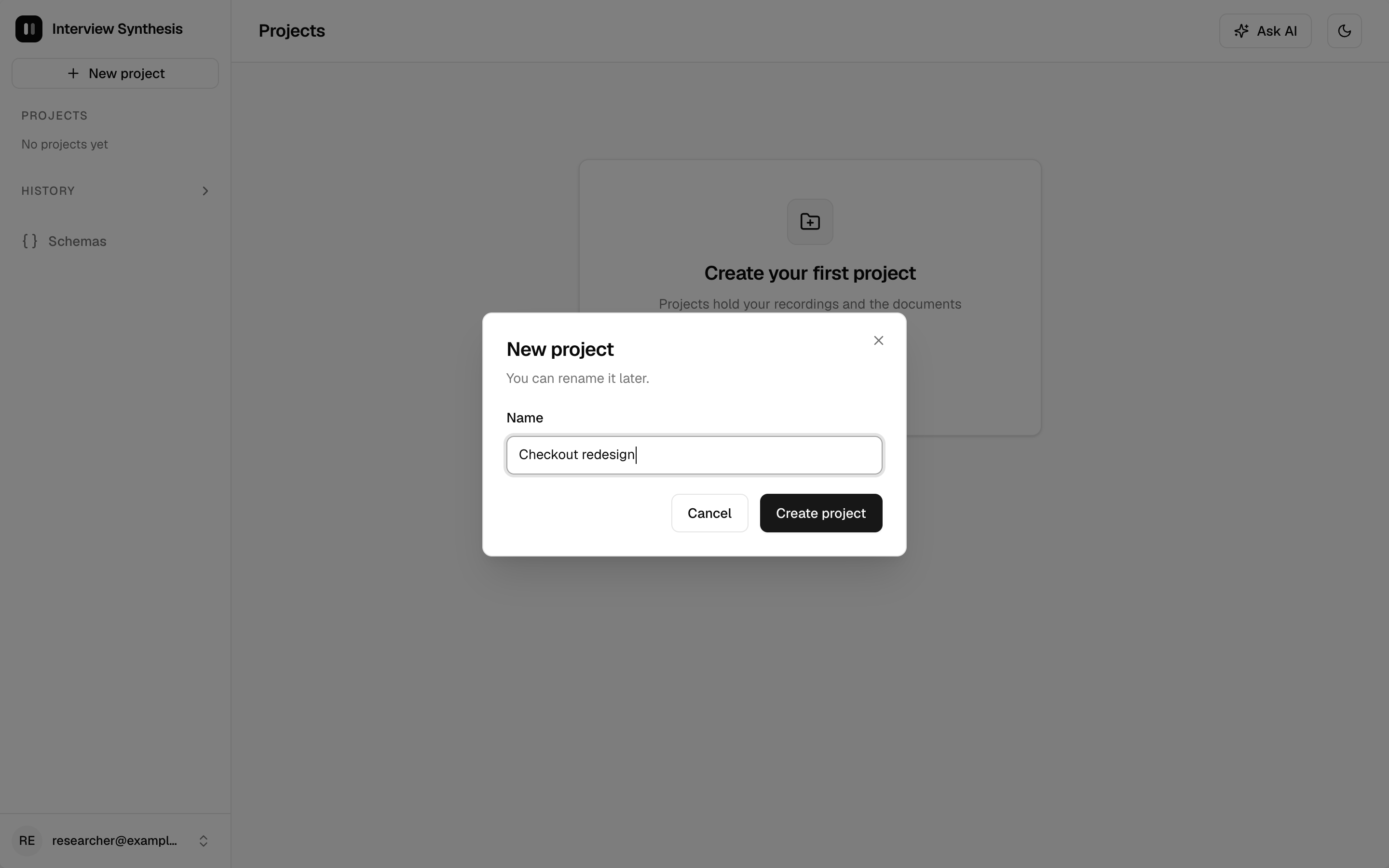 Claude Design: empty state (first sign-in) screen, frame 03b