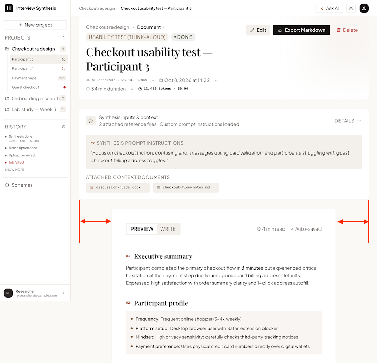 Cropped Stitch E1 document view, where the main content column doesn't line up with the card above it