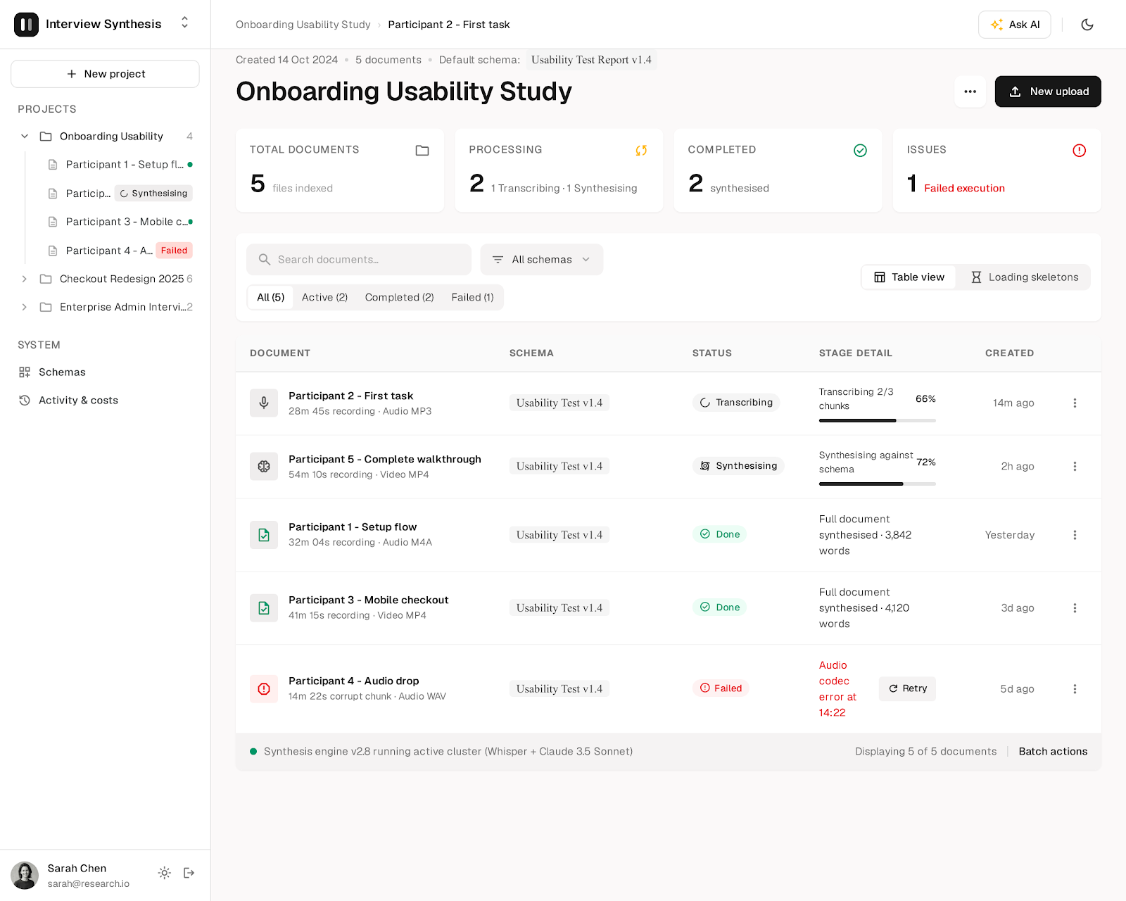 Google Stitch E2: project overview screen